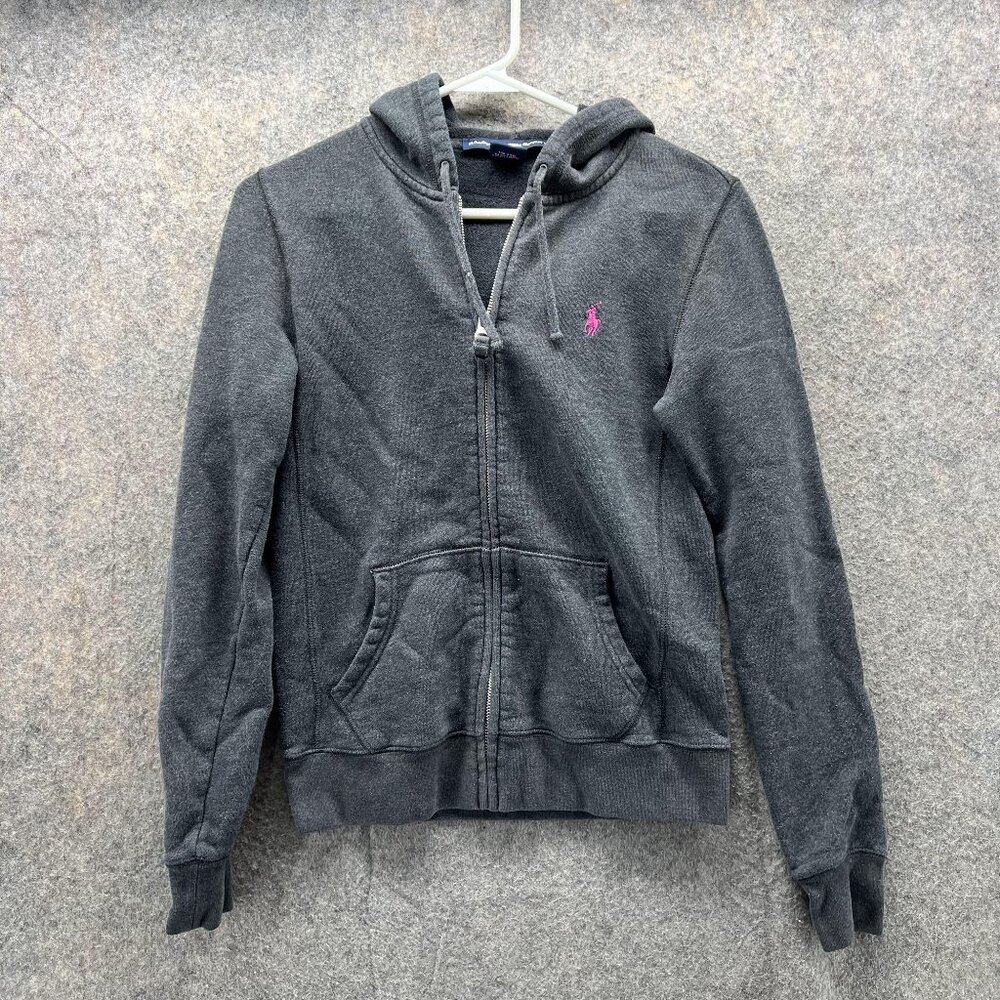 Ralph Lauren Charcoal Zip Hoodie with Pink Pony Logo